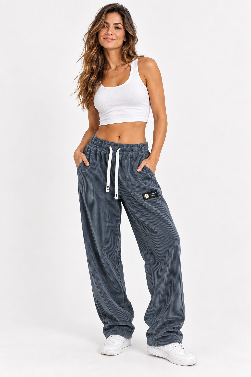 Pantalón de pana recto con cordón