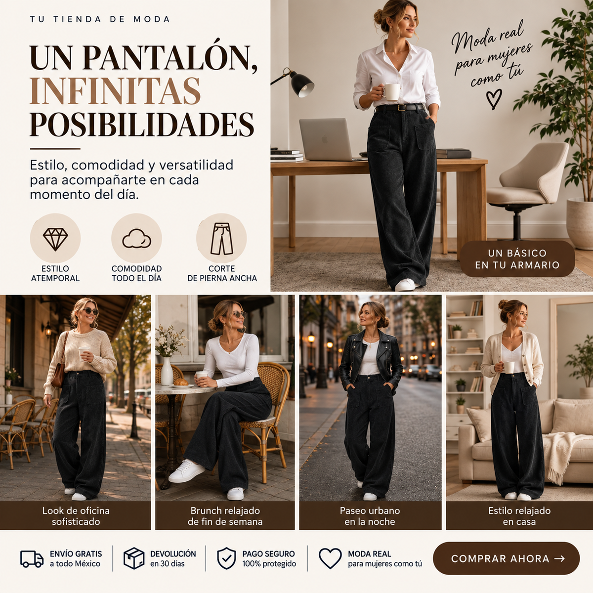 Pantalón Ancho Relajado para Mujer