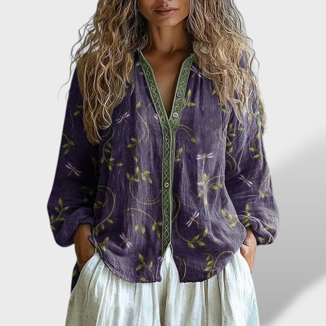 Ámbar Blusa Vintage Hojas
