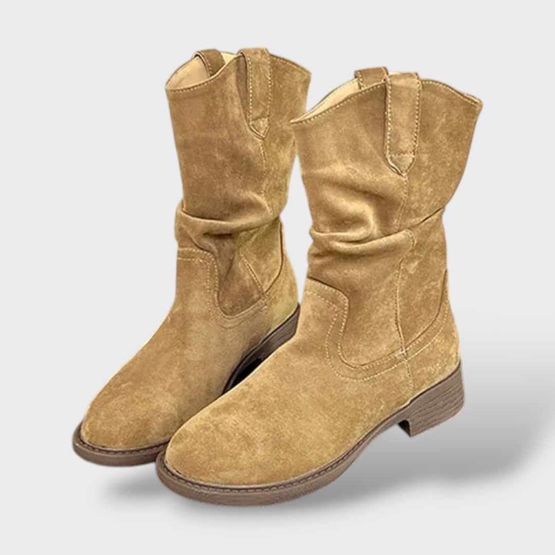 Botas de Media Caña de Gamuza Sintética con Tacón Grueso Estilo Cowboy
