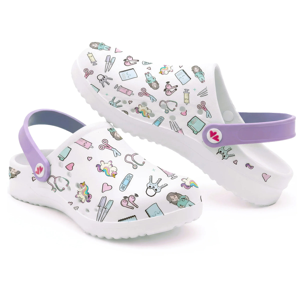 Zuecos para Enfermeras Blanco Morado