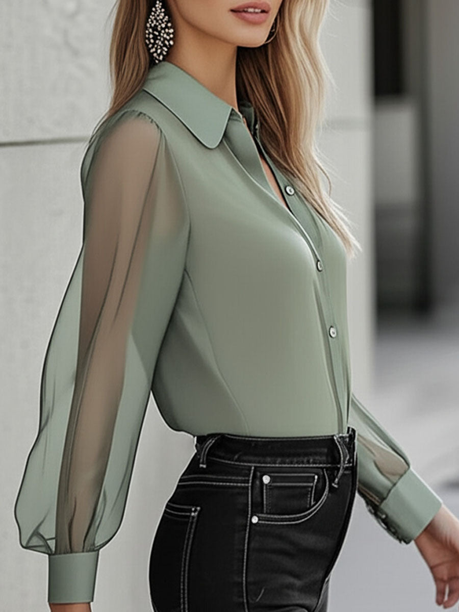 Camisa elegante y atemporal de manga transparente con botones