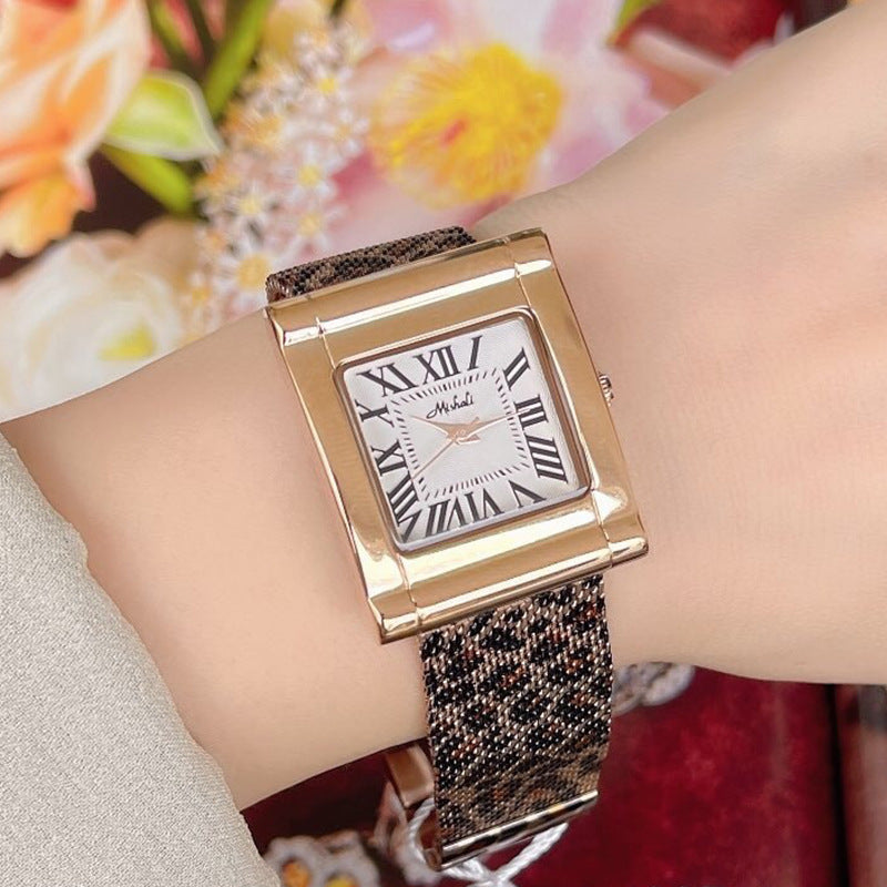 Reloj Cuadrado Leopardo Mujer