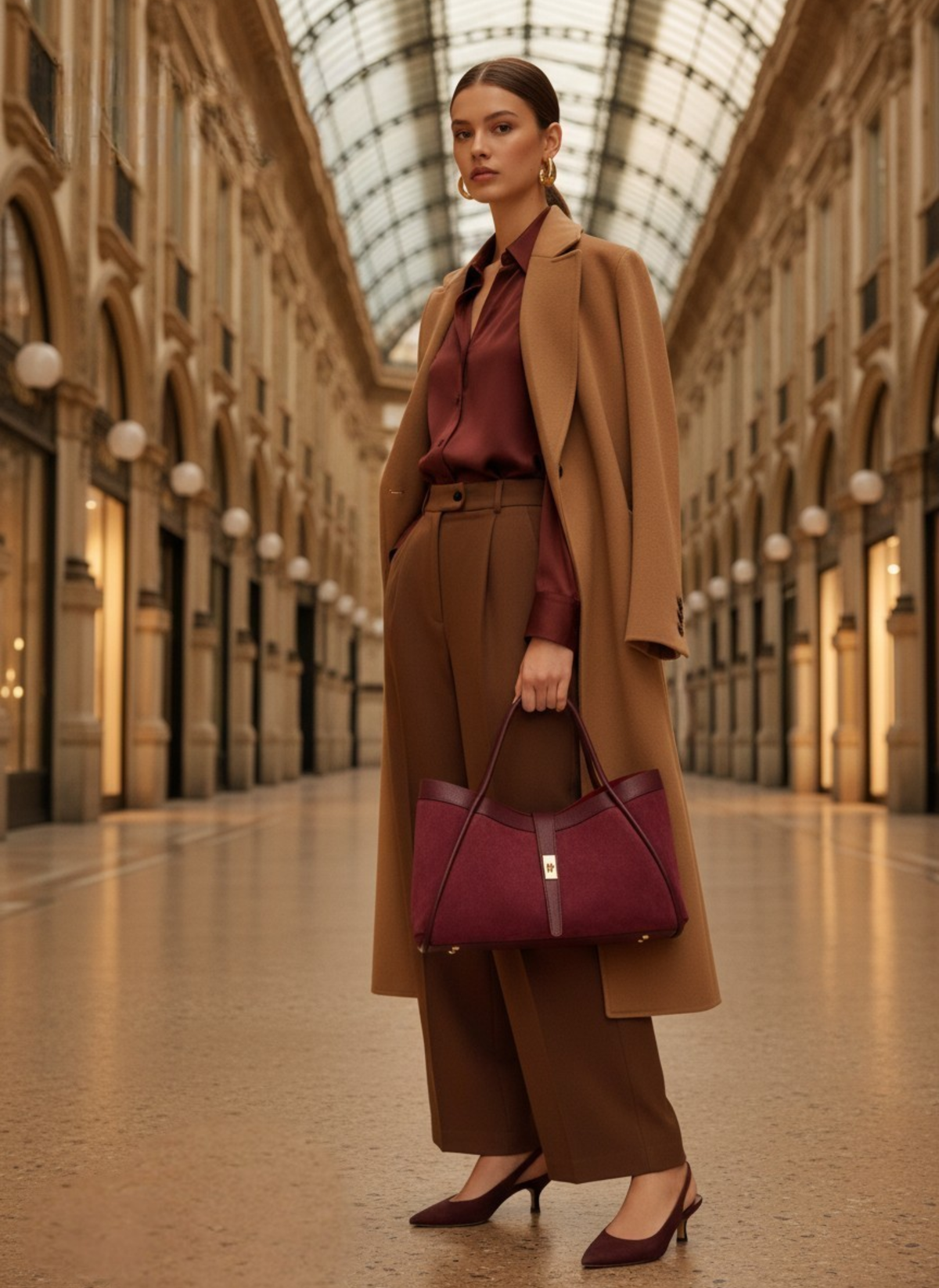 Bolsa Mayfair en Gamuza y Piel Togo Vino