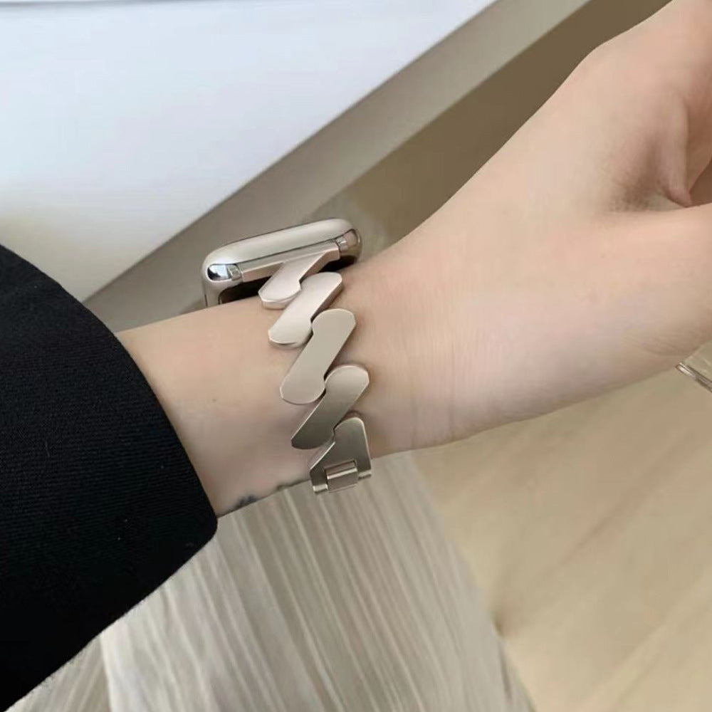 Correa de reloj de seda con diseño de ondas y forma de Z de acero