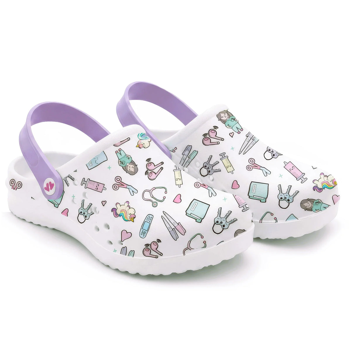 Zuecos para Enfermeras Blanco Morado