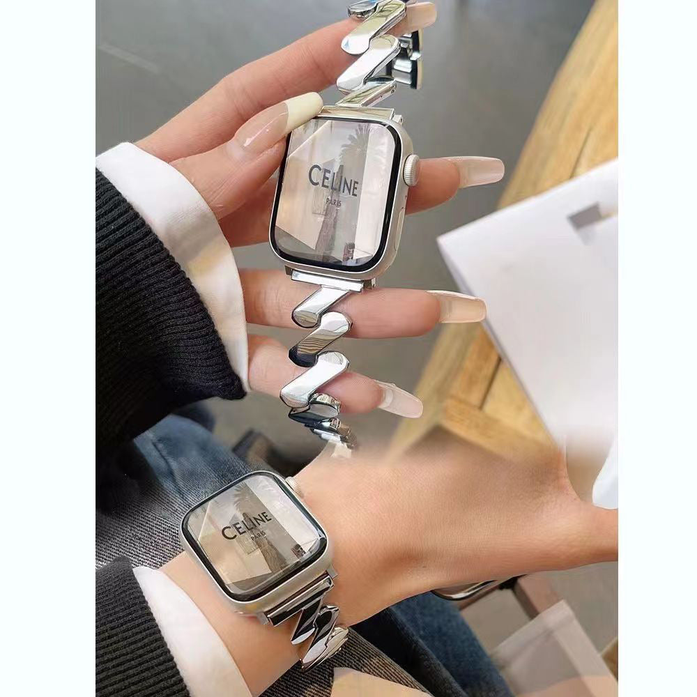 Correa de reloj de seda con diseño de ondas y forma de Z de acero