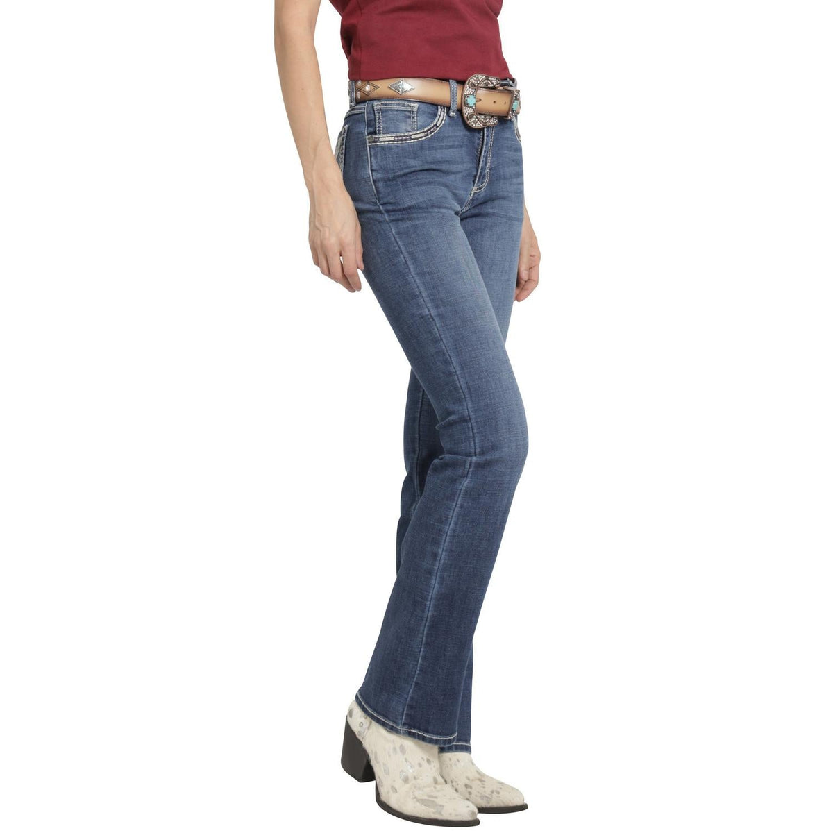 Jeans Mujer Tiro Alto Corte Bota Clásico