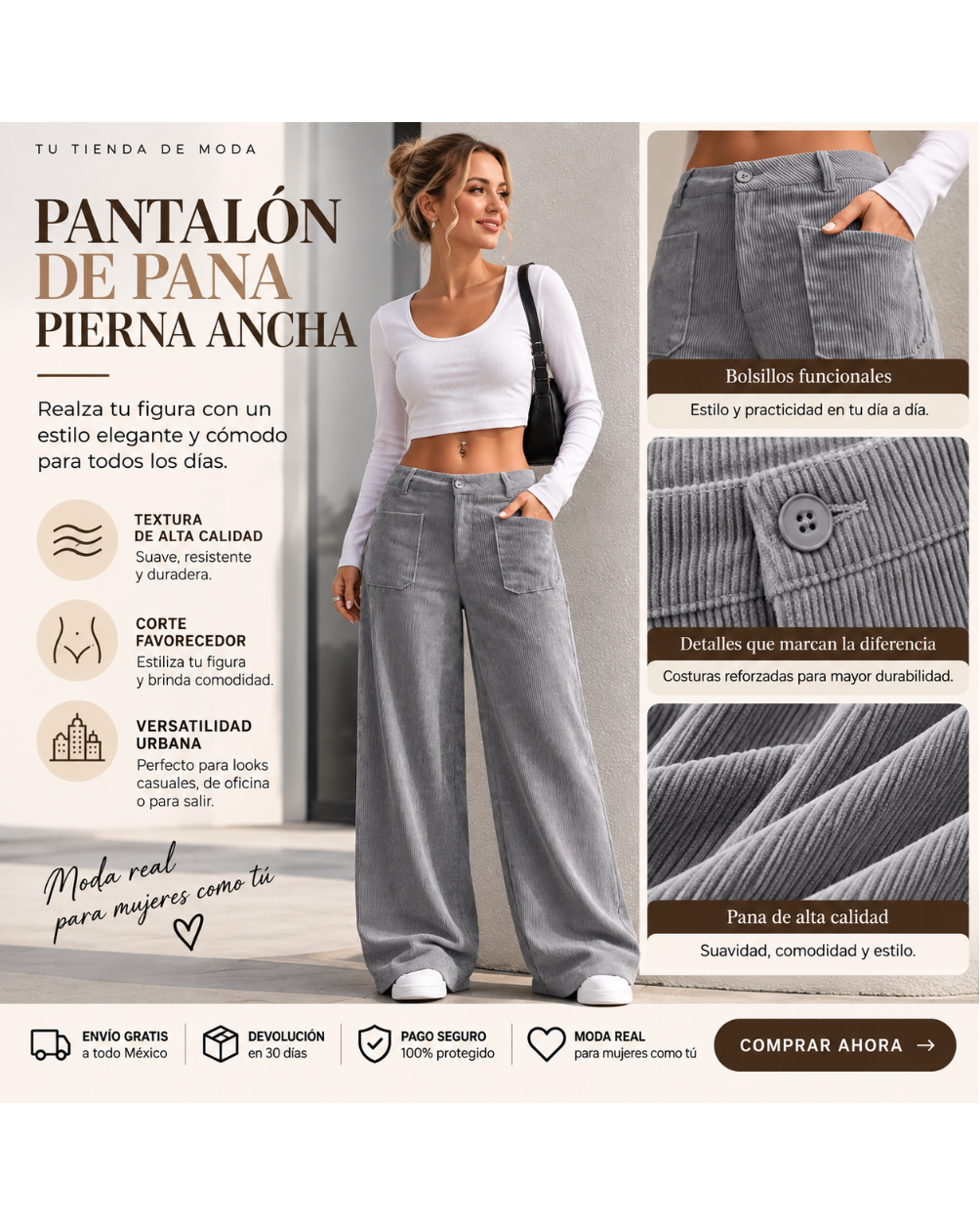 Pantalón Ancho Relajado para Mujer