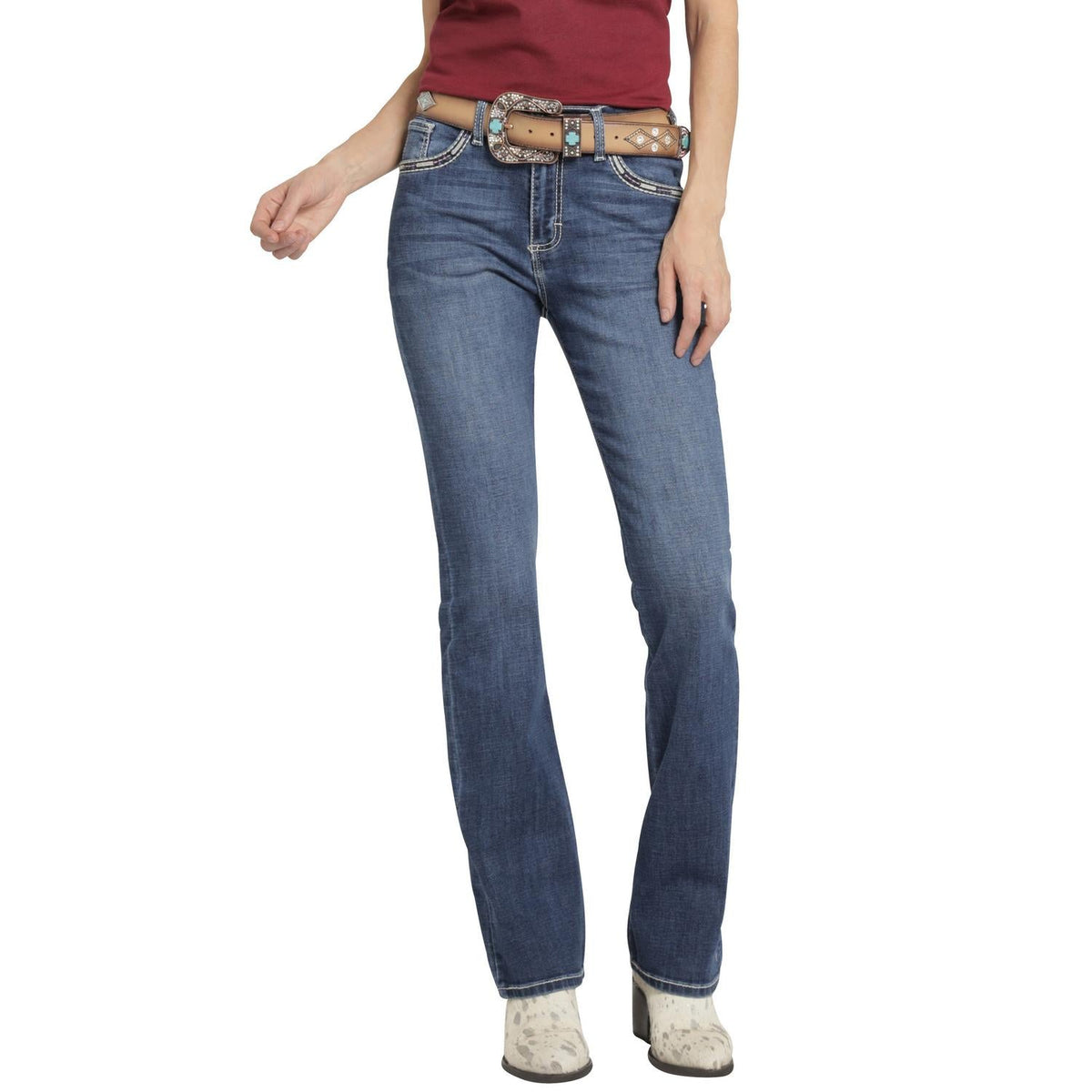 Jeans Mujer Tiro Alto Corte Bota Clásico