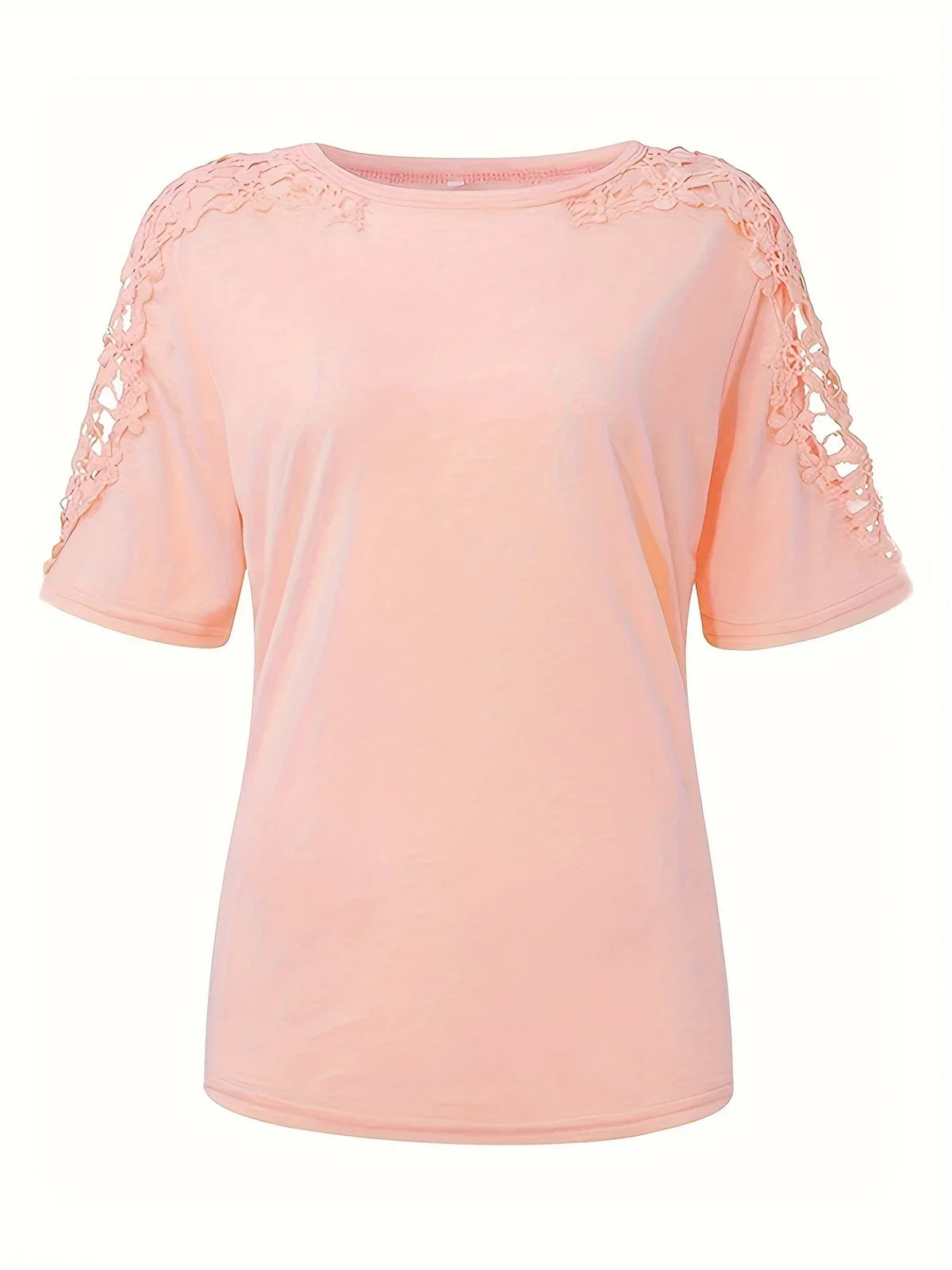 Ancuta - Elegante Verano Manga Corta Playera Con Encaje