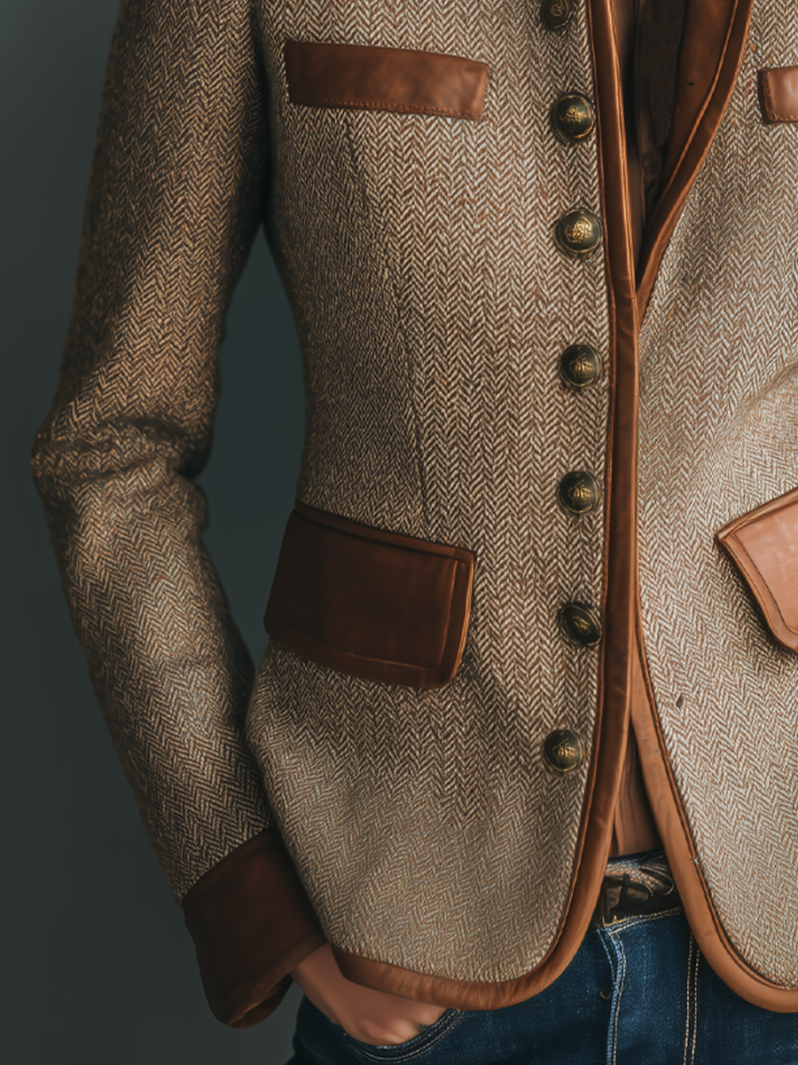 Chamarra de Tweed Vintage con Ribetes