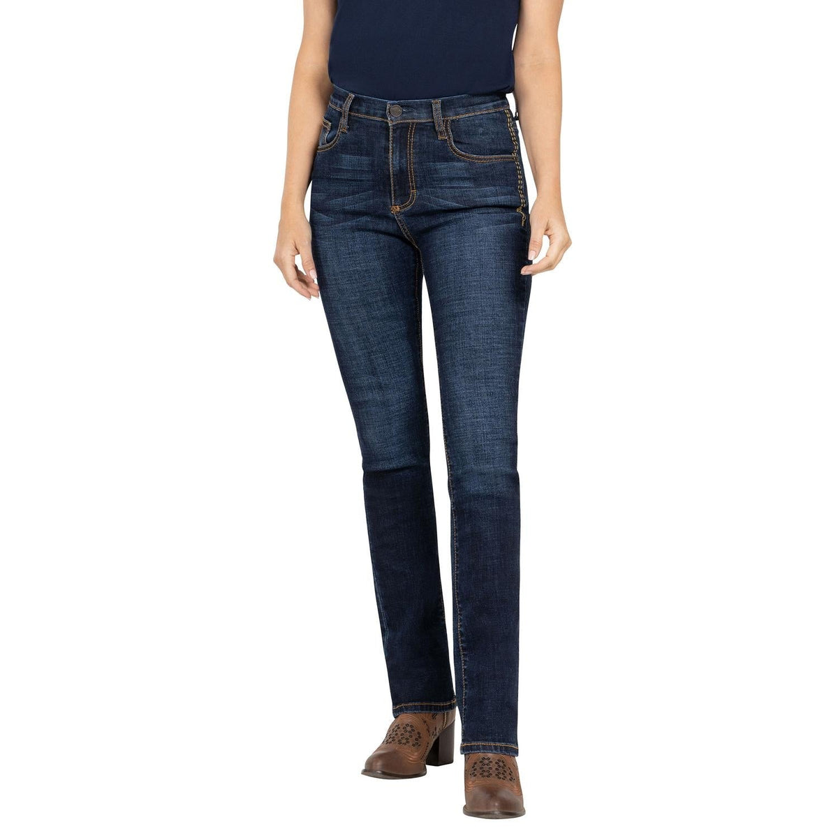 Jeans Mujer Tiro Alto Corte Bota Índigo