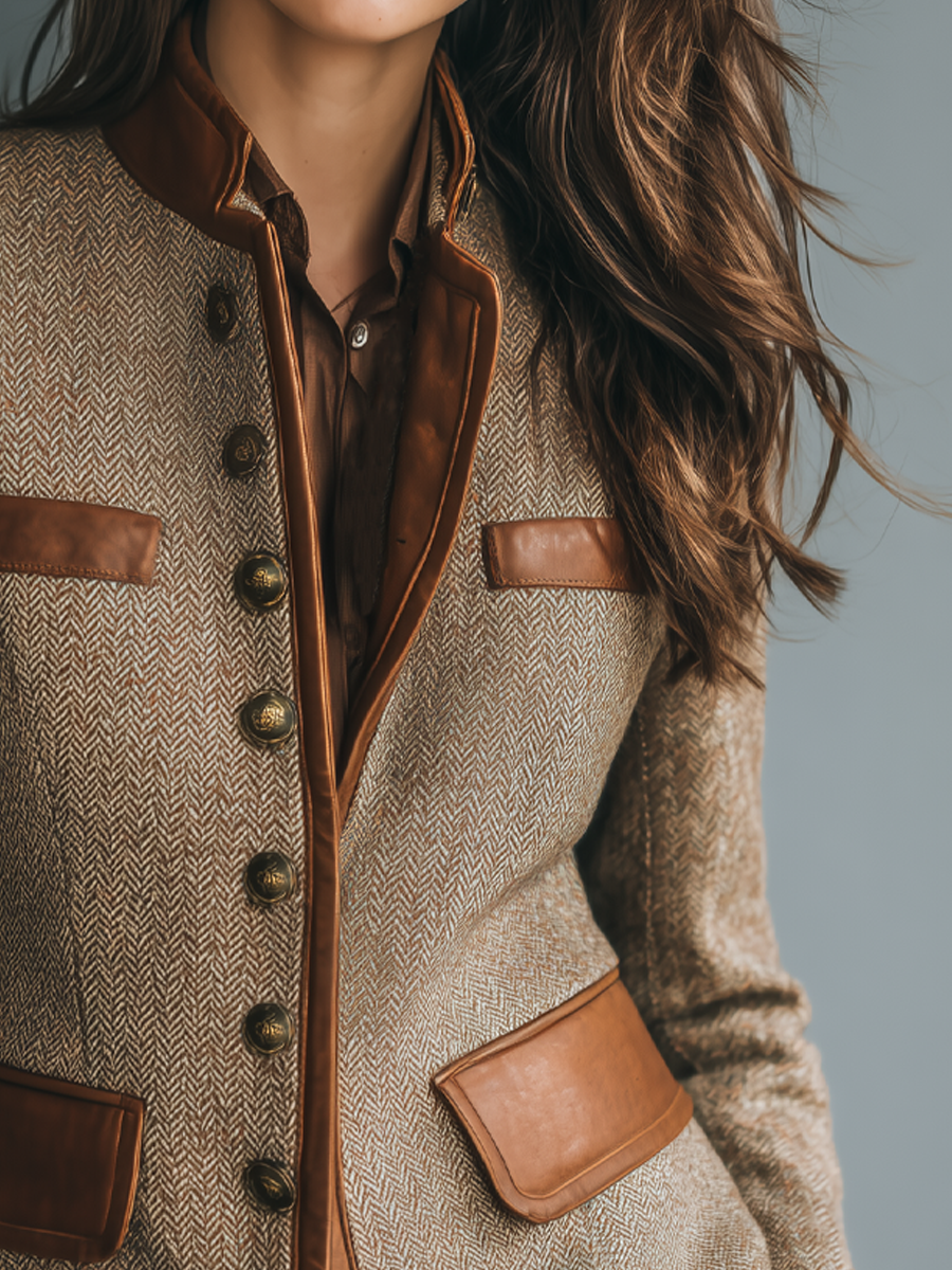 Chamarra de Tweed Vintage con Ribetes