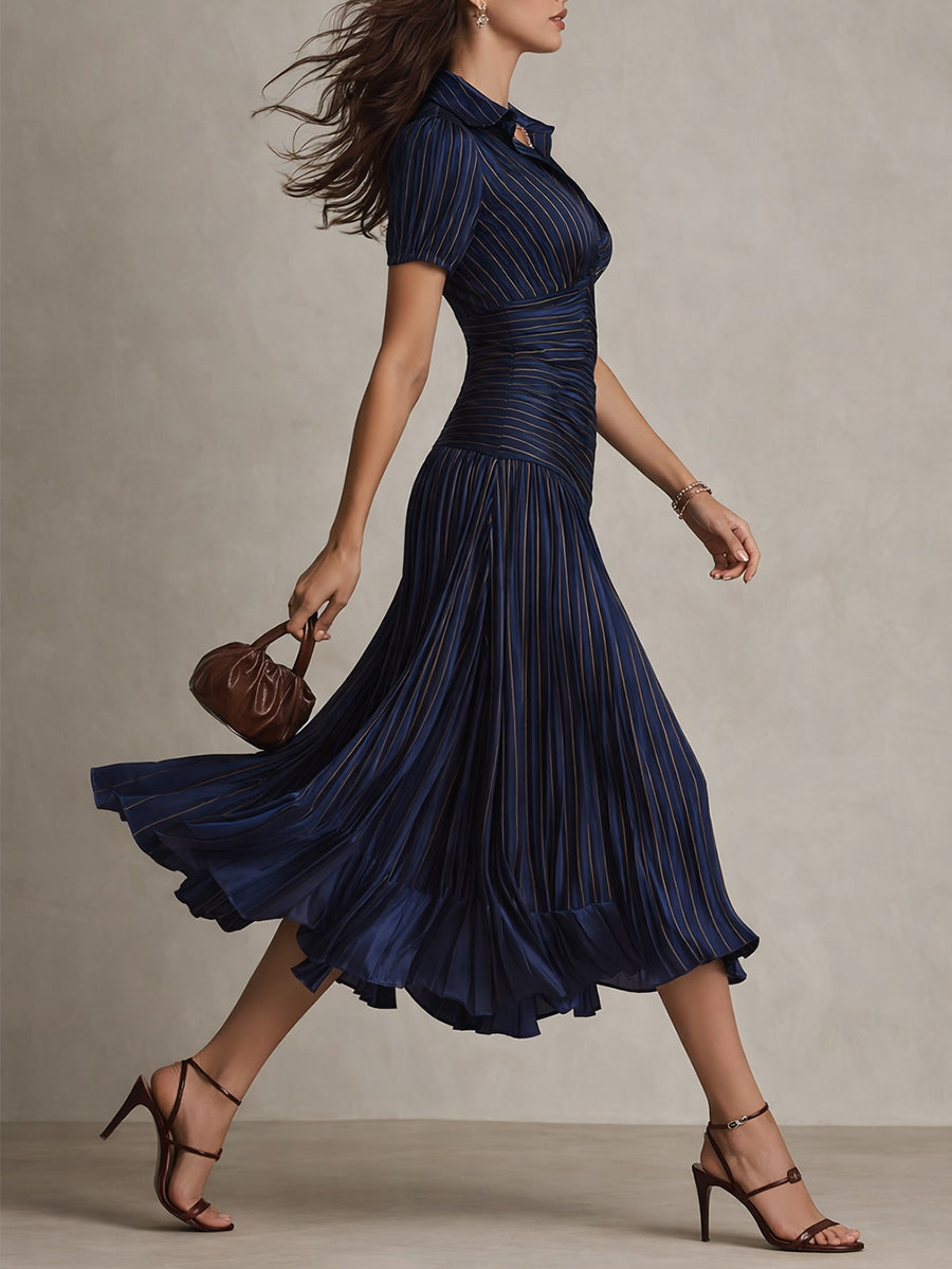 Vestido midi de satén a rayas estilo retro Adriana