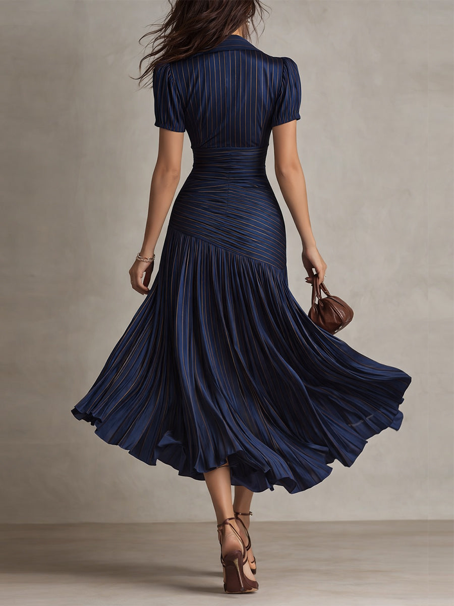 Vestido midi de satén a rayas estilo retro Adriana