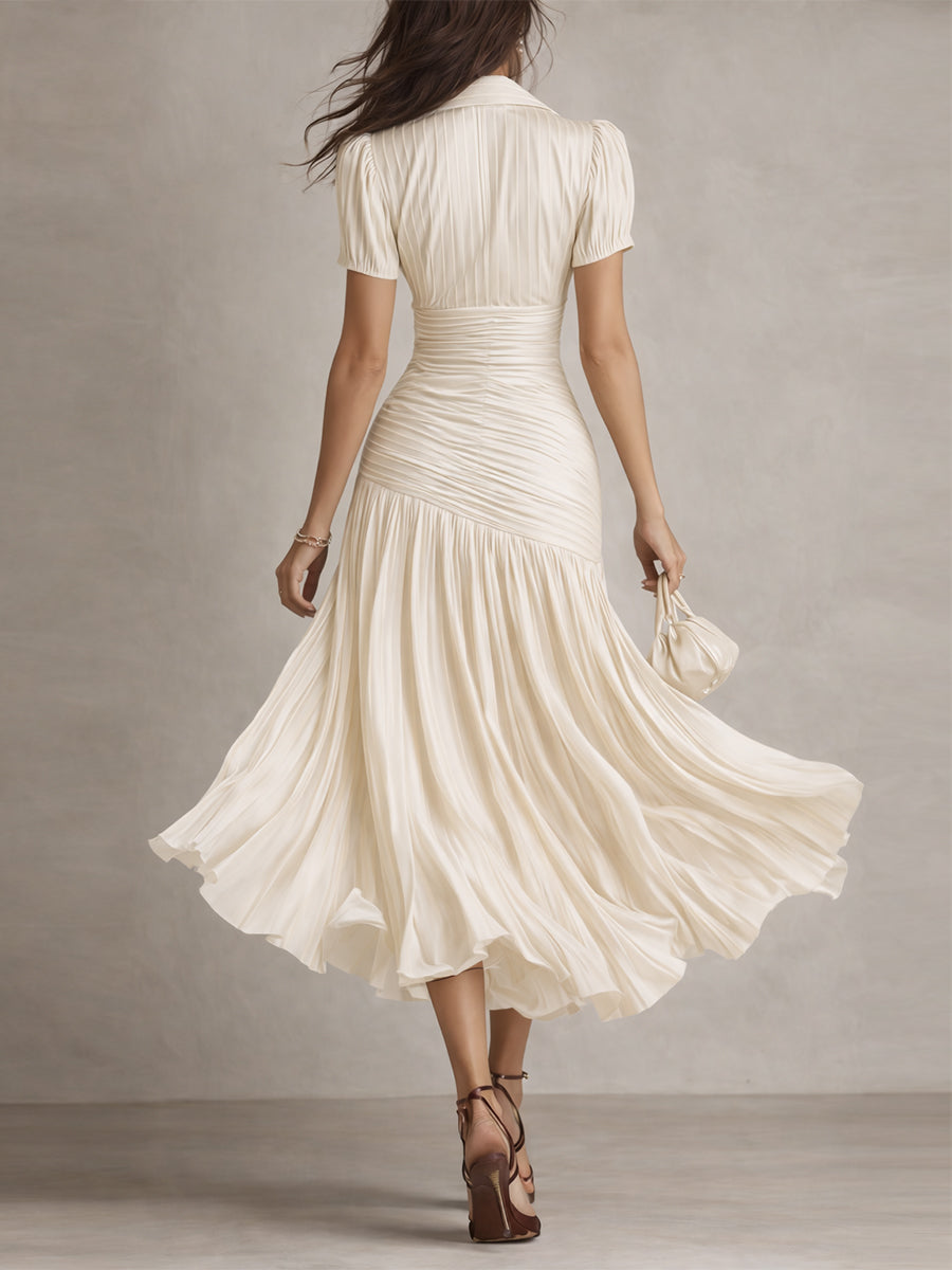 Vestido midi de satén a rayas estilo retro Adriana