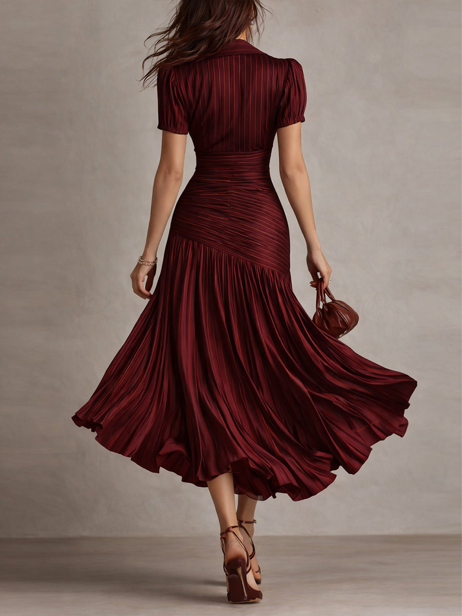 Vestido midi de satén a rayas estilo retro Adriana