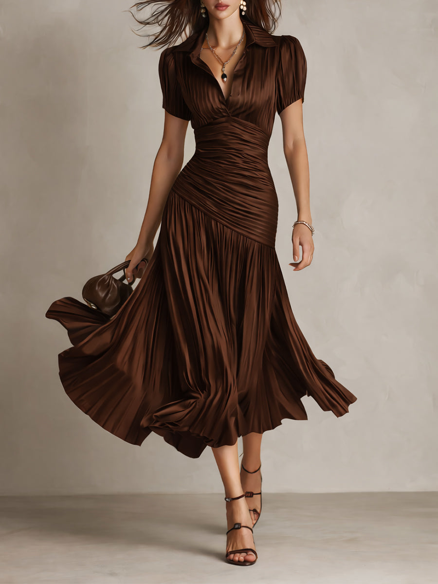 Vestido midi de satén a rayas estilo retro Adriana