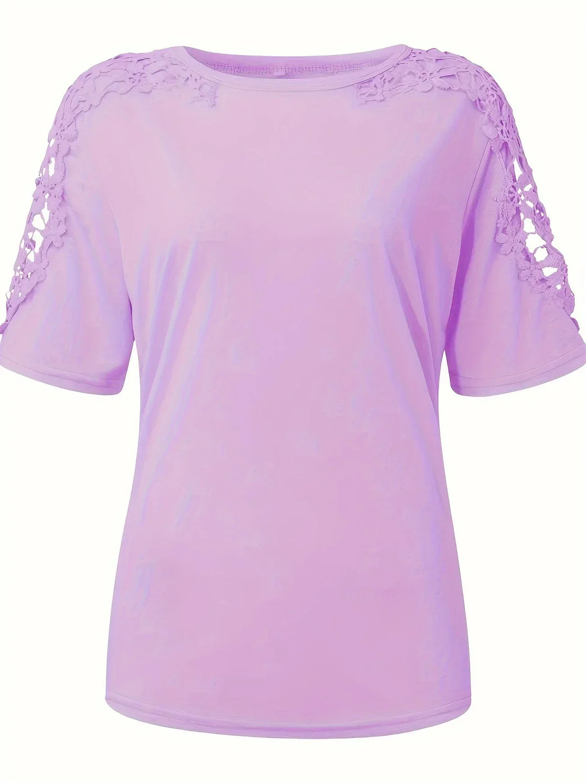 Ancuta - Elegante Verano Manga Corta Playera Con Encaje