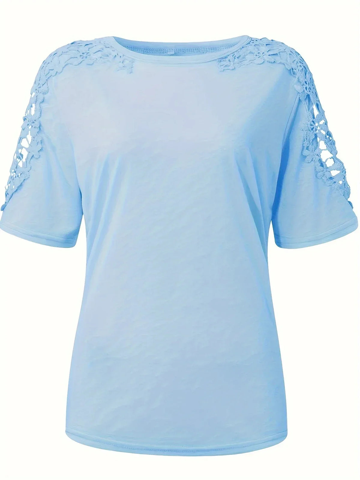 Ancuta - Elegante Verano Manga Corta Playera Con Encaje