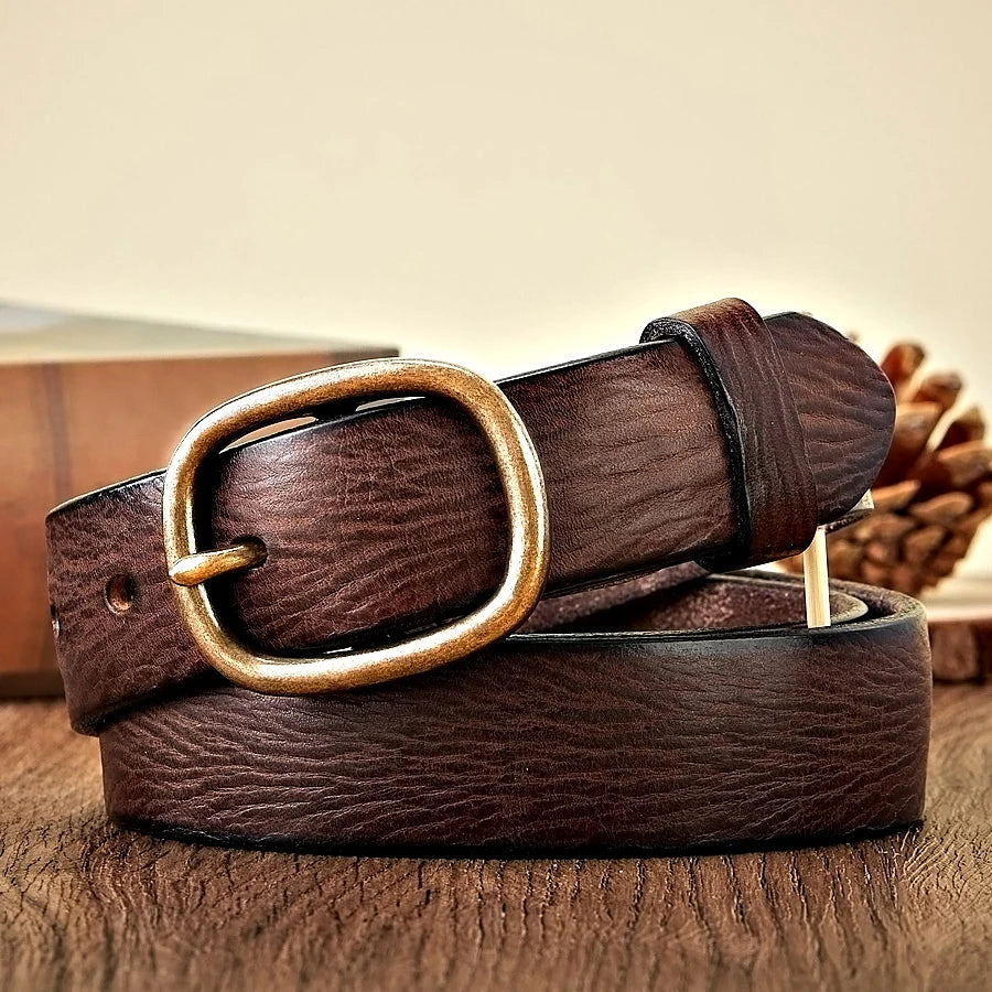 Cinturón de Piel Auténtica Hebilla Cobre