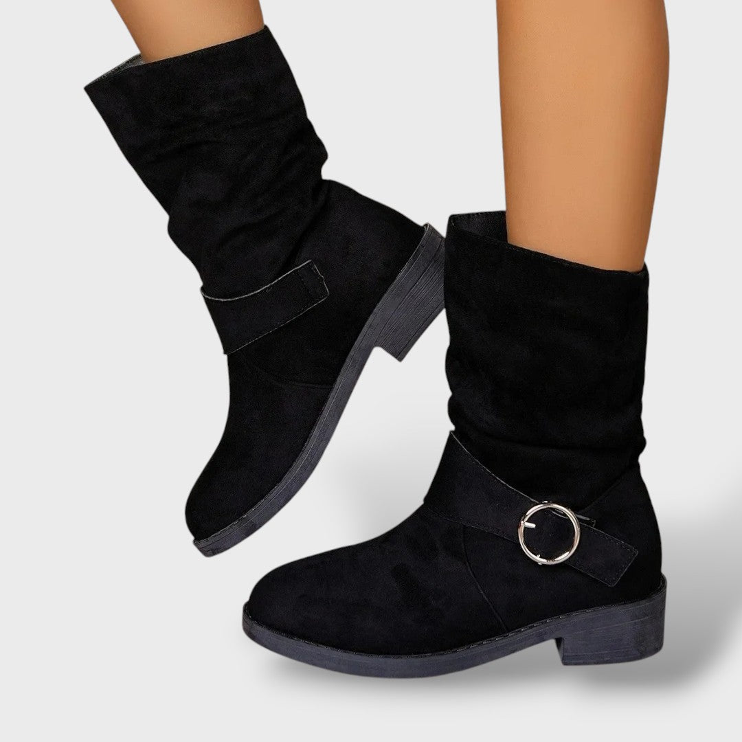 Botines de Gamuza Sintética con Tacón Grueso Estilo Cowboy