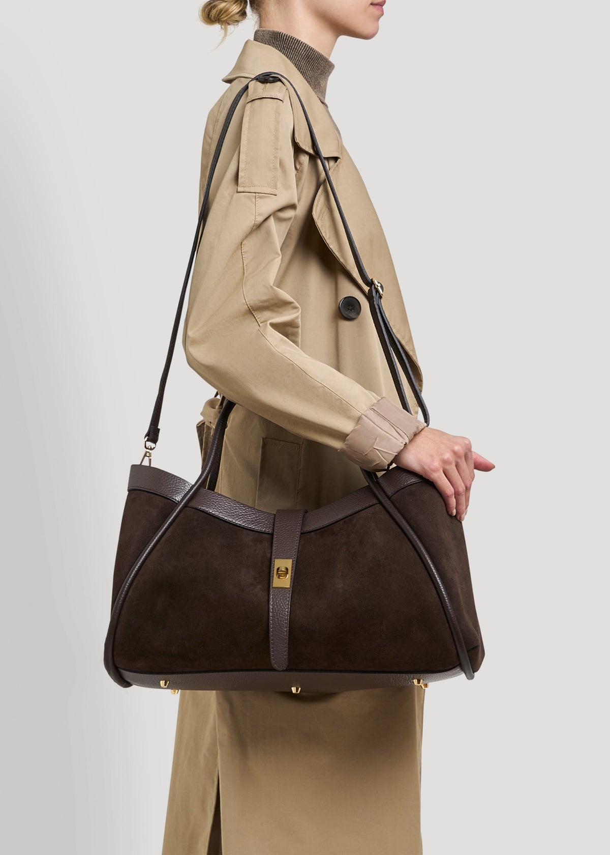 Bolsa Mayfair en Gamuza y Piel Togo Negro