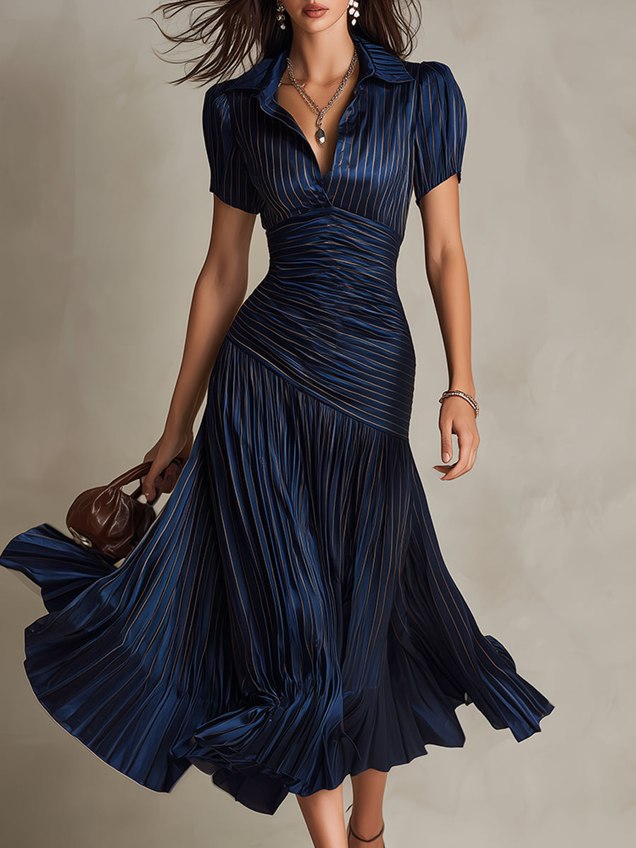 Vestido midi de satén a rayas estilo retro Adriana