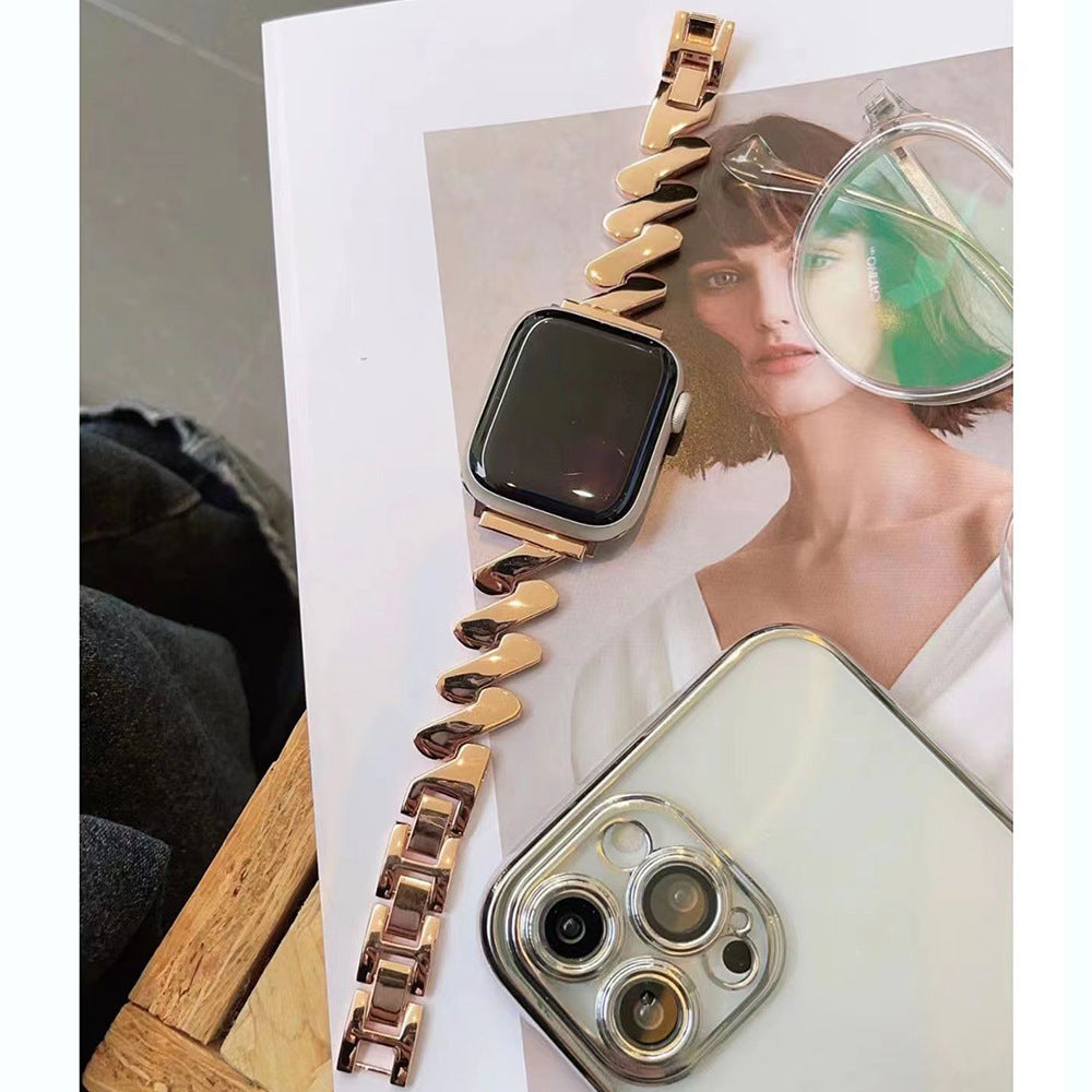 Correa de reloj de seda con diseño de ondas y forma de Z de acero