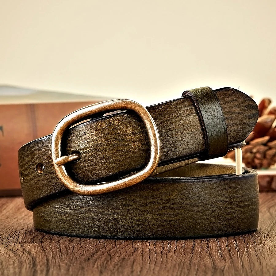 Cinturón de Piel Auténtica Hebilla Cobre