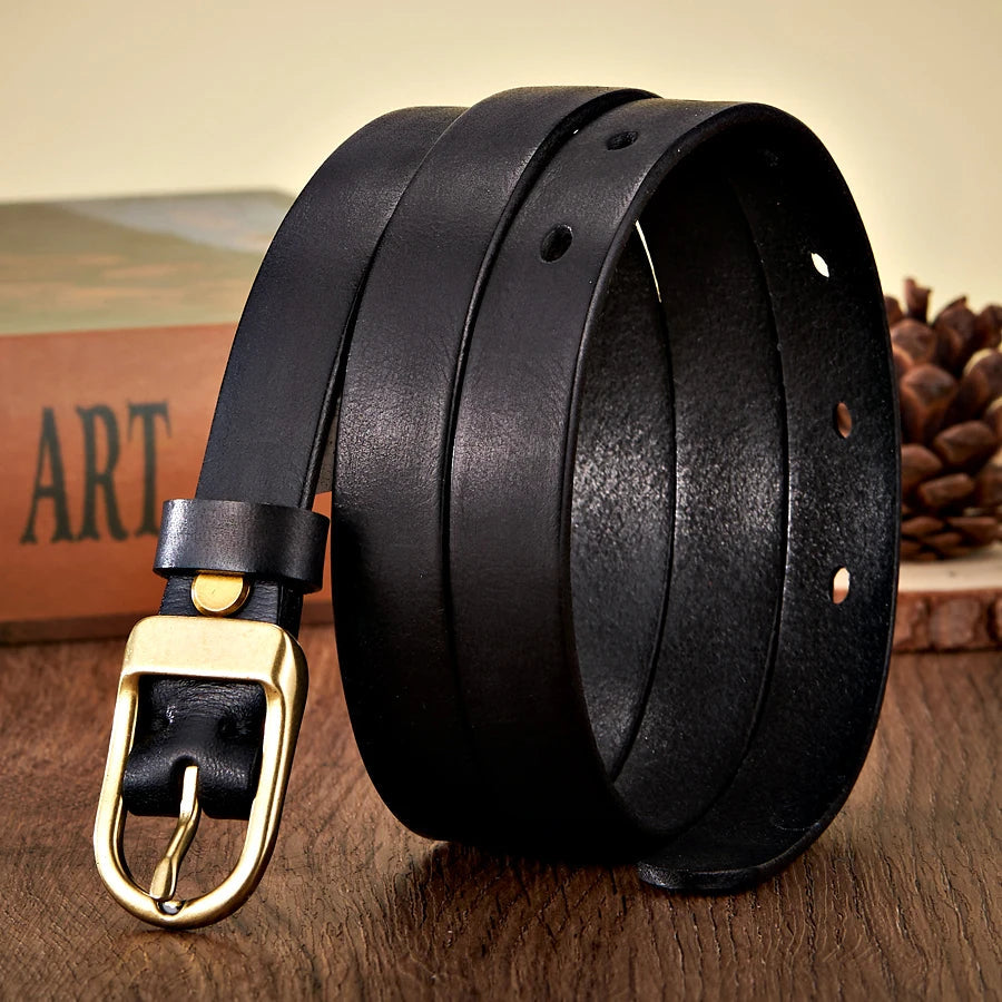 Cinturón Fino de Piel Mujer Hebilla Cobre