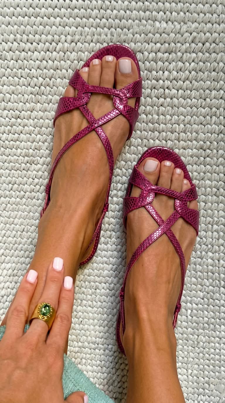 Sandalias planas destalonadas con puntera abierta y diseño en piel de serpiente