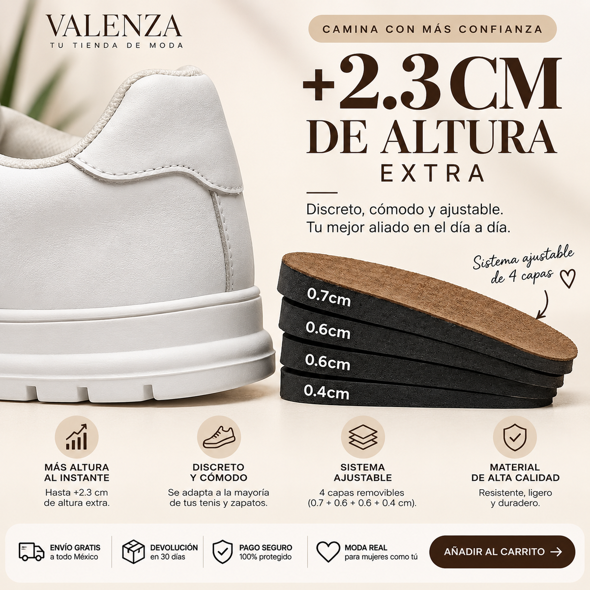 Taloneras Ajustables de 4 Capas — Hasta +2.3 cm