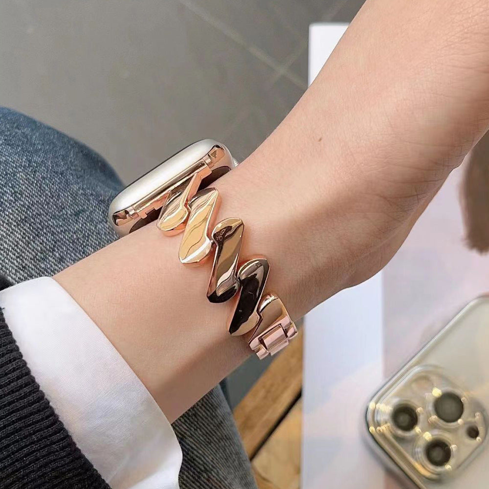 Correa de reloj de seda con diseño de ondas y forma de Z de acero