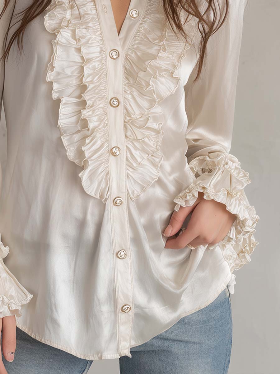 Blusa de Satén Retro Manga Larga