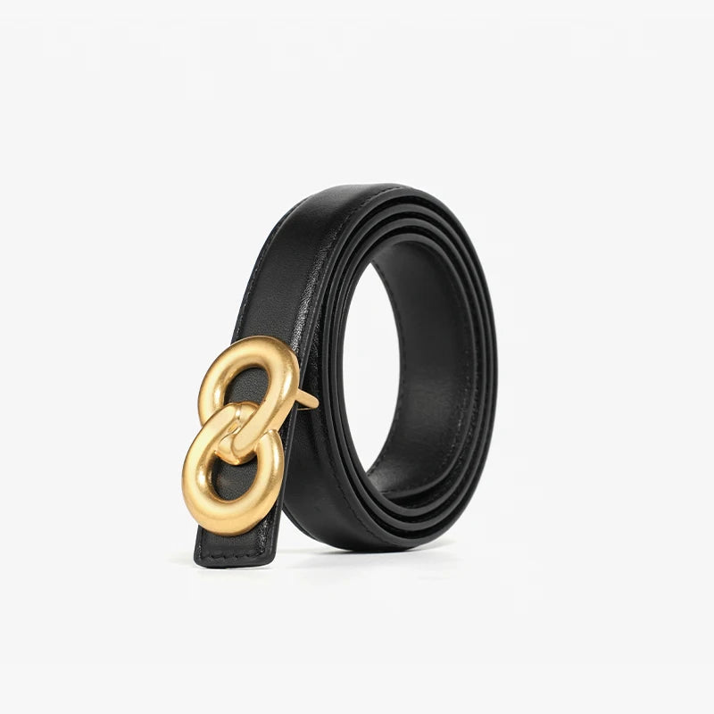 Cinturón Fino de Piel Mujer Hebilla Cobre