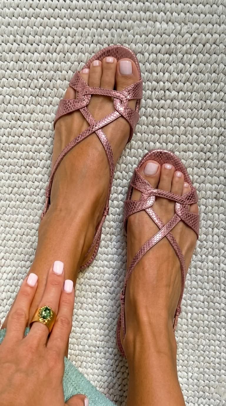 Sandalias planas destalonadas con puntera abierta y diseño en piel de serpiente