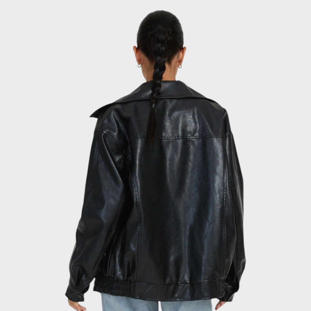 Chamarra Elegante de Cuero Sintético Oversized