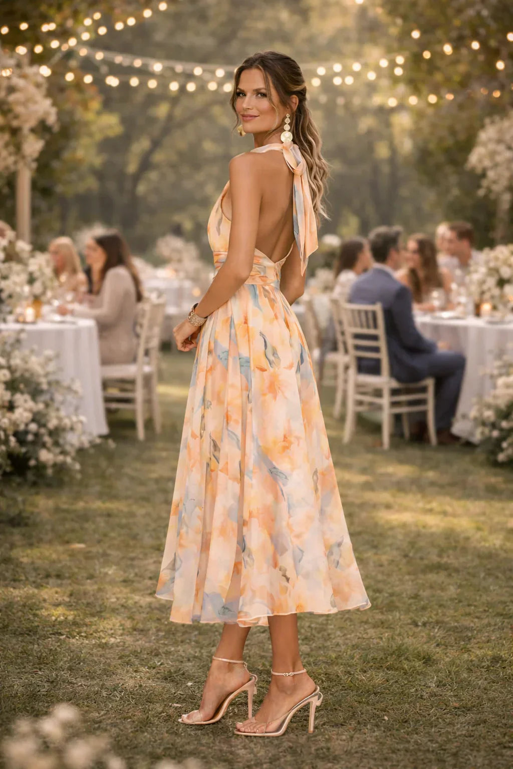 Paula | Vestido de Cuello Halter con Estampado de Acuarela
