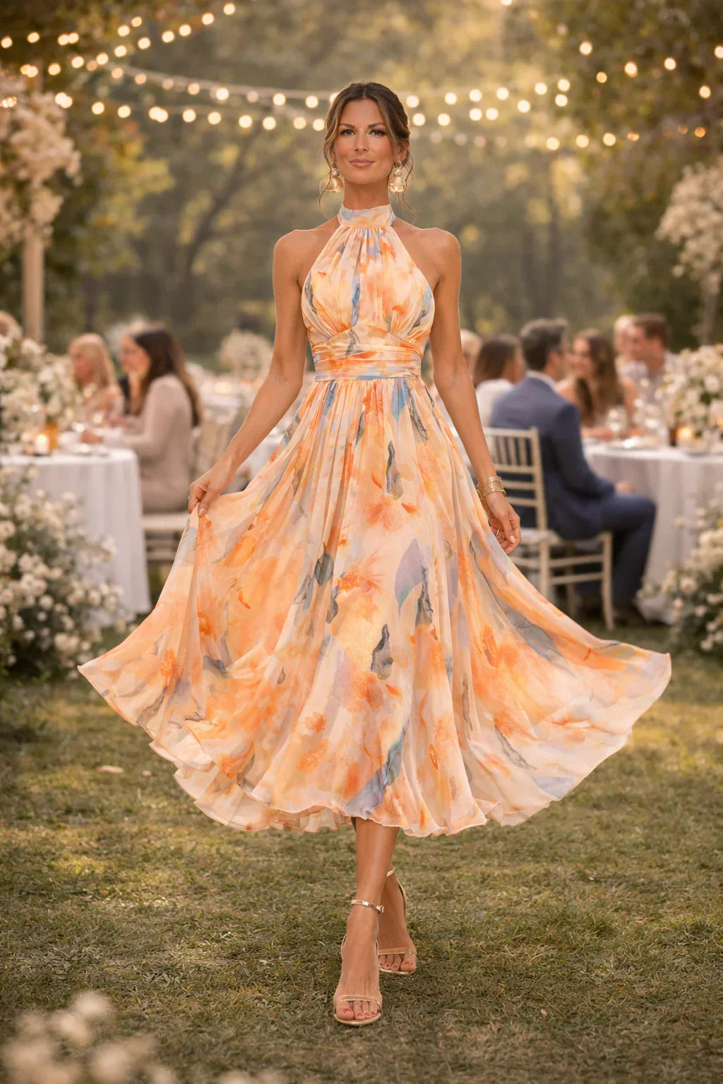 Paula | Vestido de Cuello Halter con Estampado de Acuarela