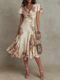 Vestido midi drapeado floral elegante Alba