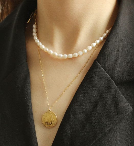 Collar de Cadena con Perlas Chapado en Oro 18K
