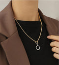 Collar Doble Anillo Bicolor Chapado en Oro
