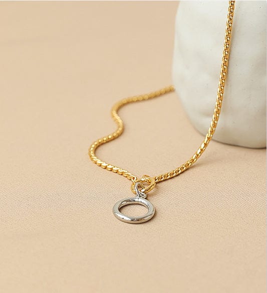 Collar Doble Anillo Bicolor Chapado en Oro