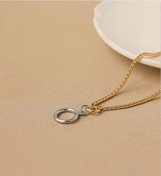Collar Doble Anillo Bicolor Chapado en Oro