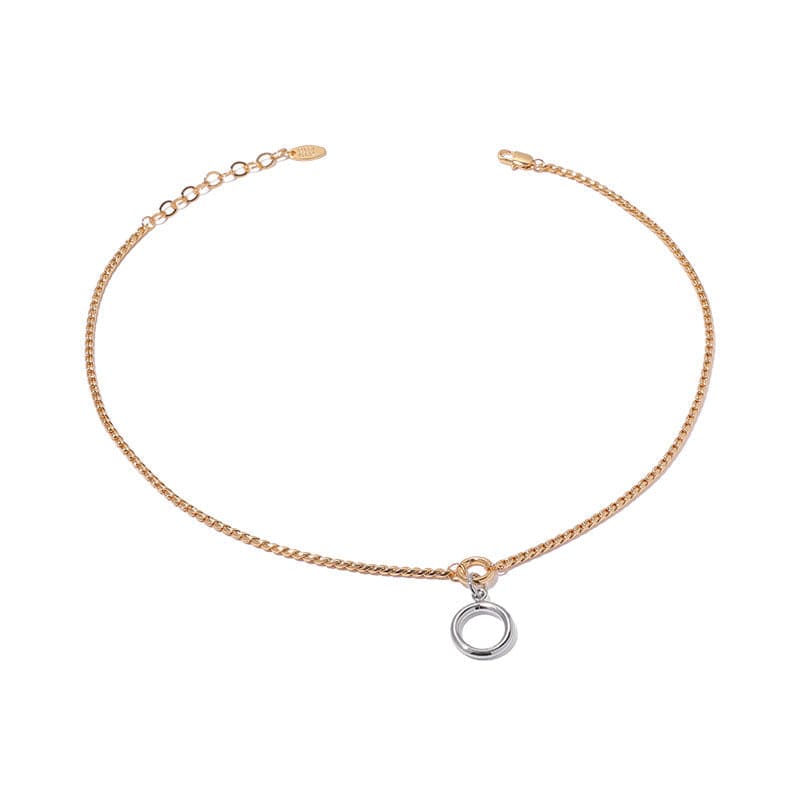 Collar Doble Anillo Bicolor Chapado en Oro