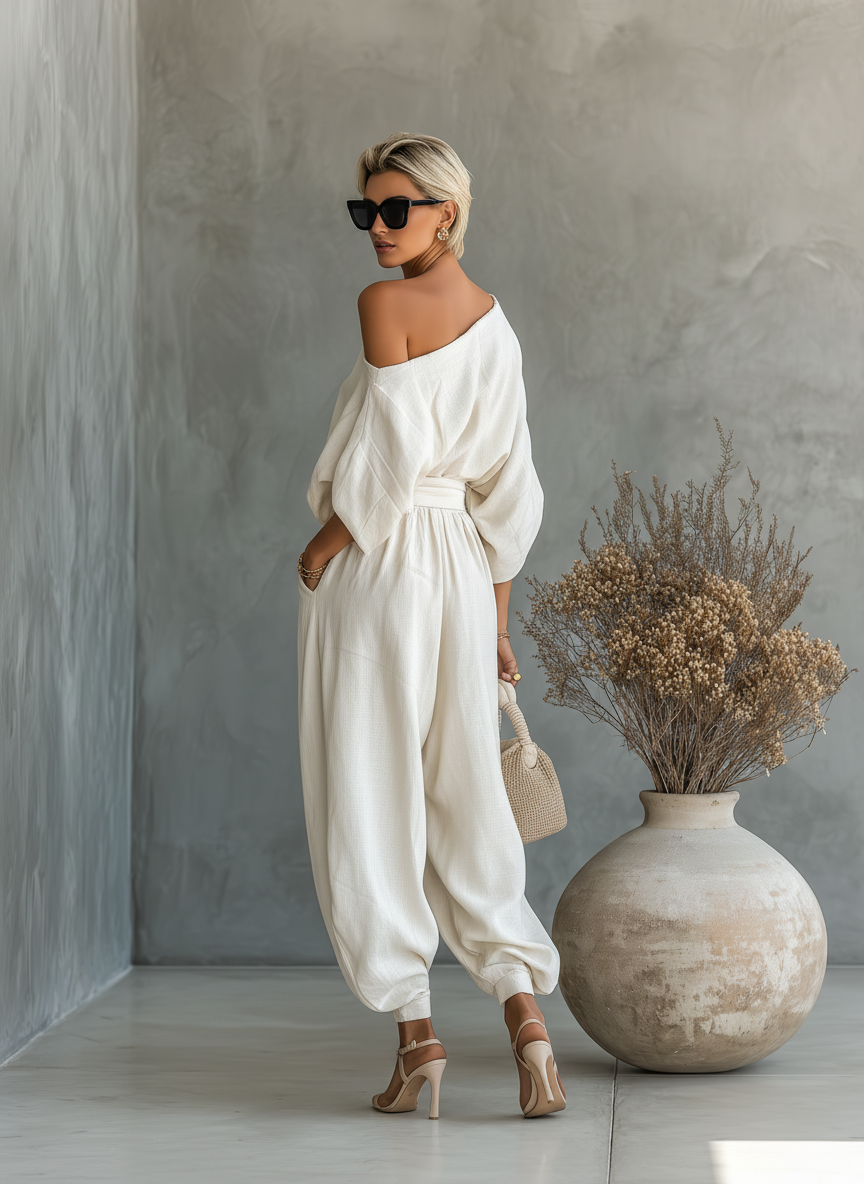 Top Lisa Soft con hombros descubiertos y pantalones ajustados