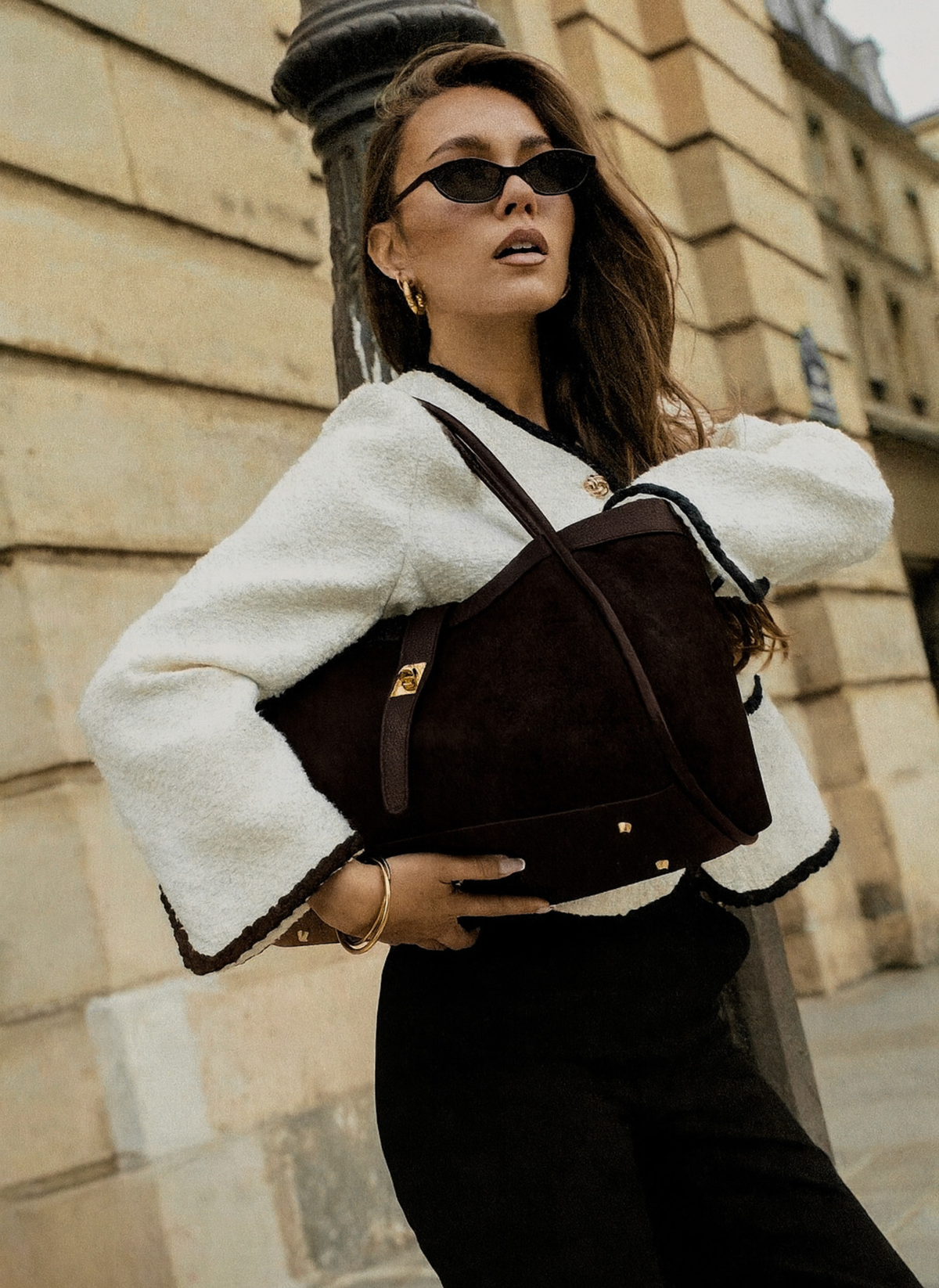 Bolsa Mayfair en Gamuza y Piel Togo Negro