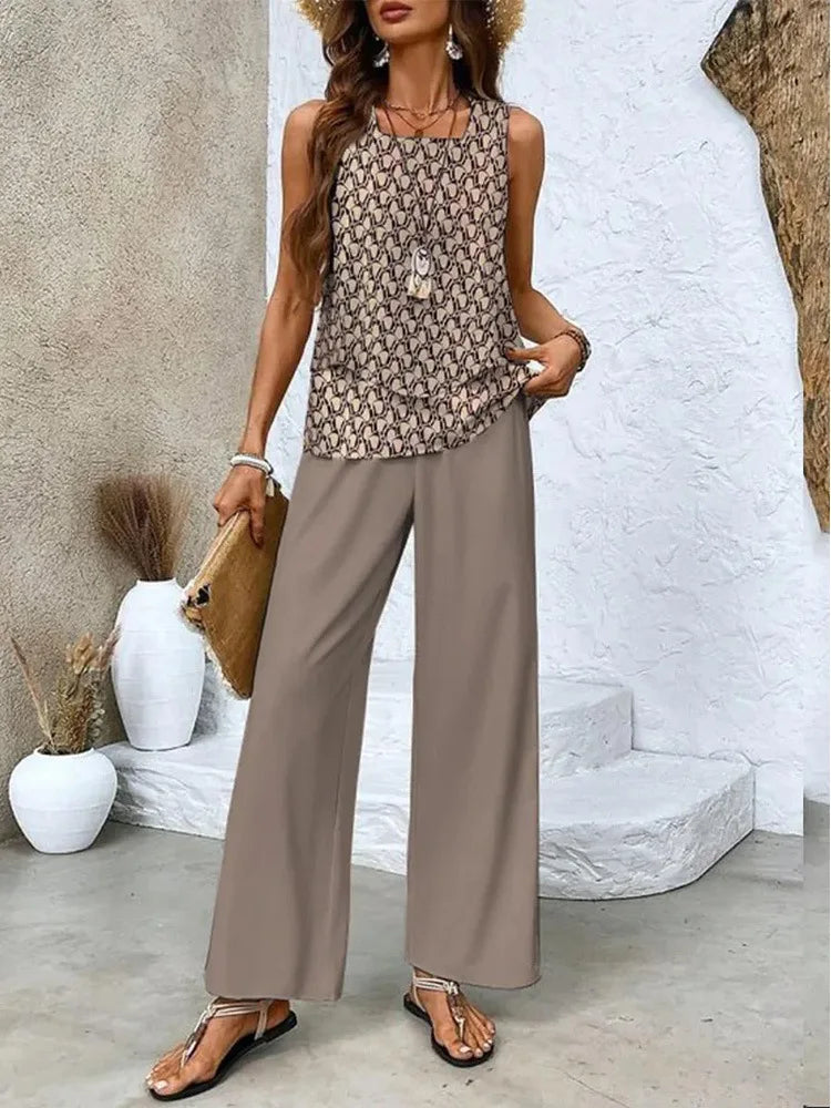 Analy - Conjunto de Top Sin Mangas y Pantalón Ancho